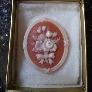 Avon Pink and White Floral Brooch